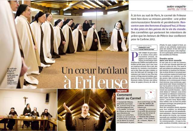 Parution, Pèlerin n°6743, 23 février 2012, « Un cœur brûlant à Frileuse »