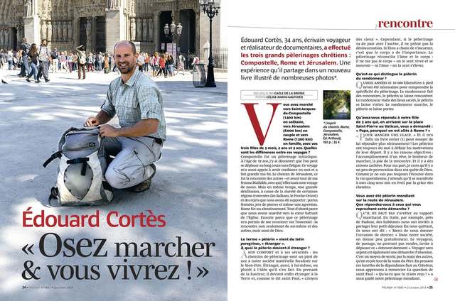 Parution, Pèlerin n°6882, 23 octobre 2014, Édouard Cortès, « Osez marcher & vous vivrez ! »