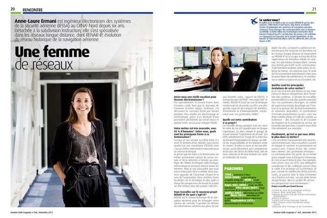 Parution, Aviation Civile, le magazine de la DGAC, n°368, novembre 2013, « Une femme de réseaux »
